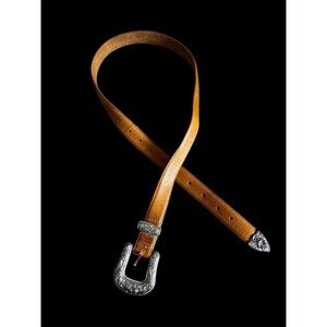 Vtg Tan Leather Floral Silver Western Buckle Cowgirl Boho Jean Belt Festival 30”